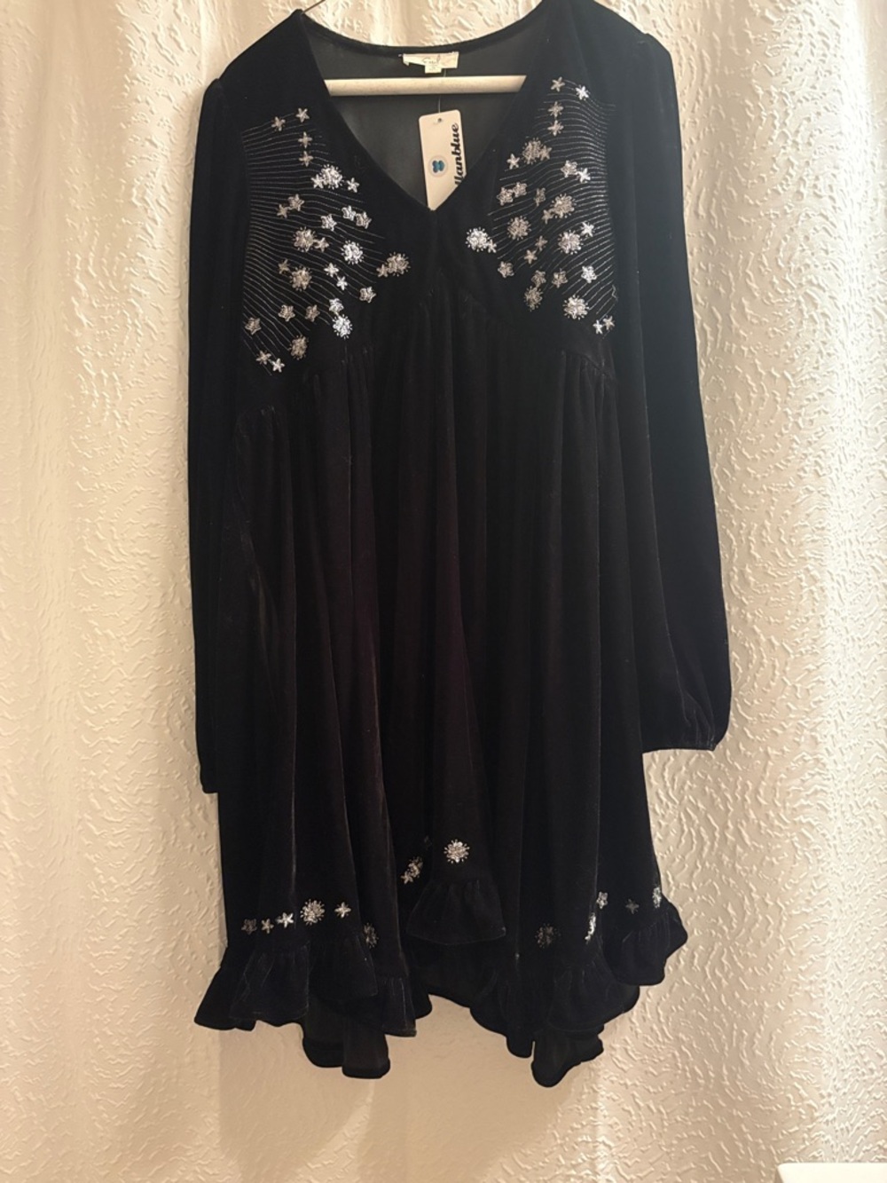 Easel Los Angeles Embroidered Black Velvet Asymmetrical Dress Small NWOTS